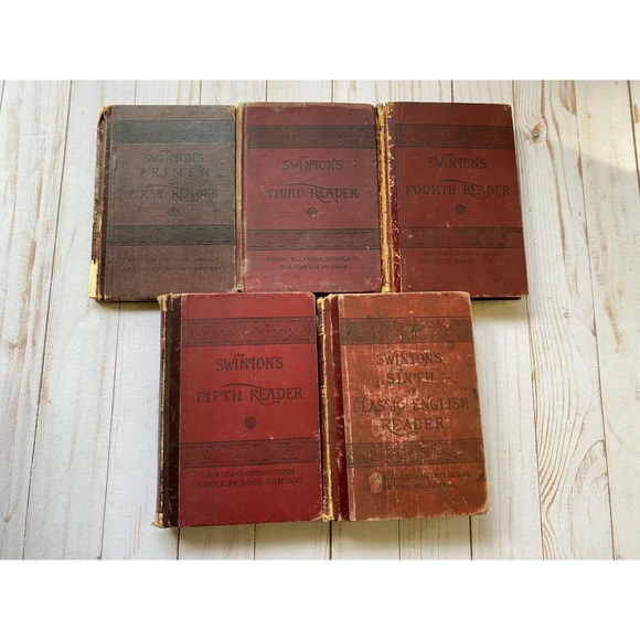 Lot Set of 5 Antique 1883 Swinton's Readers Primer/First & Third-Sixth